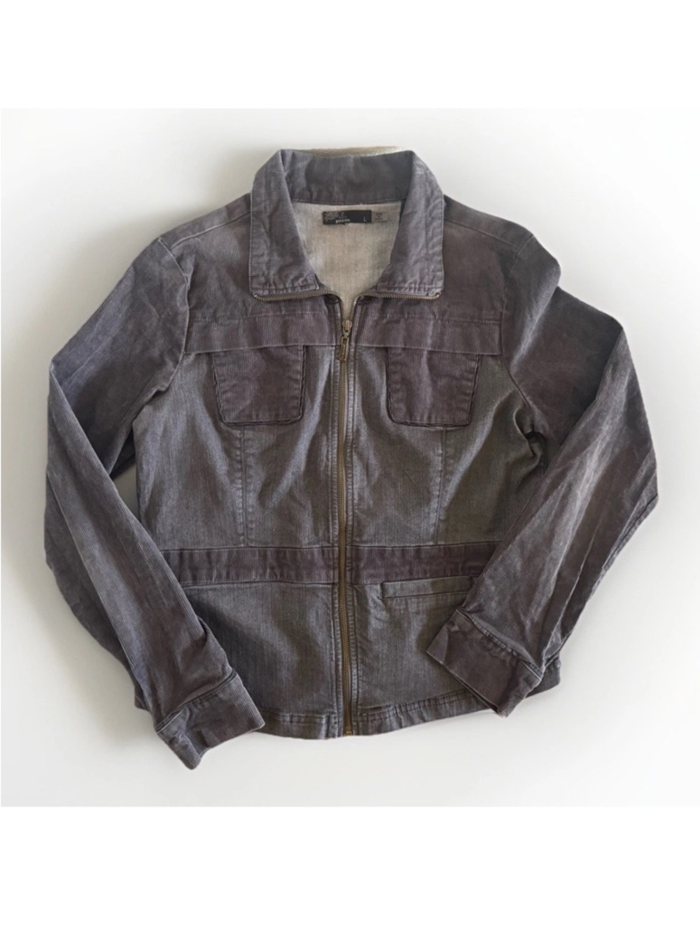 prAna Nadine Gray Corduroy Utility‎ Jacket Womens Large 19.5x24 Organic Cotton L